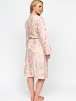 Nora Rose by Cyberjammies Sally Floral Lace Detail Midi Dressing Gown, Peach/Multi - view 2, Peach/Multi