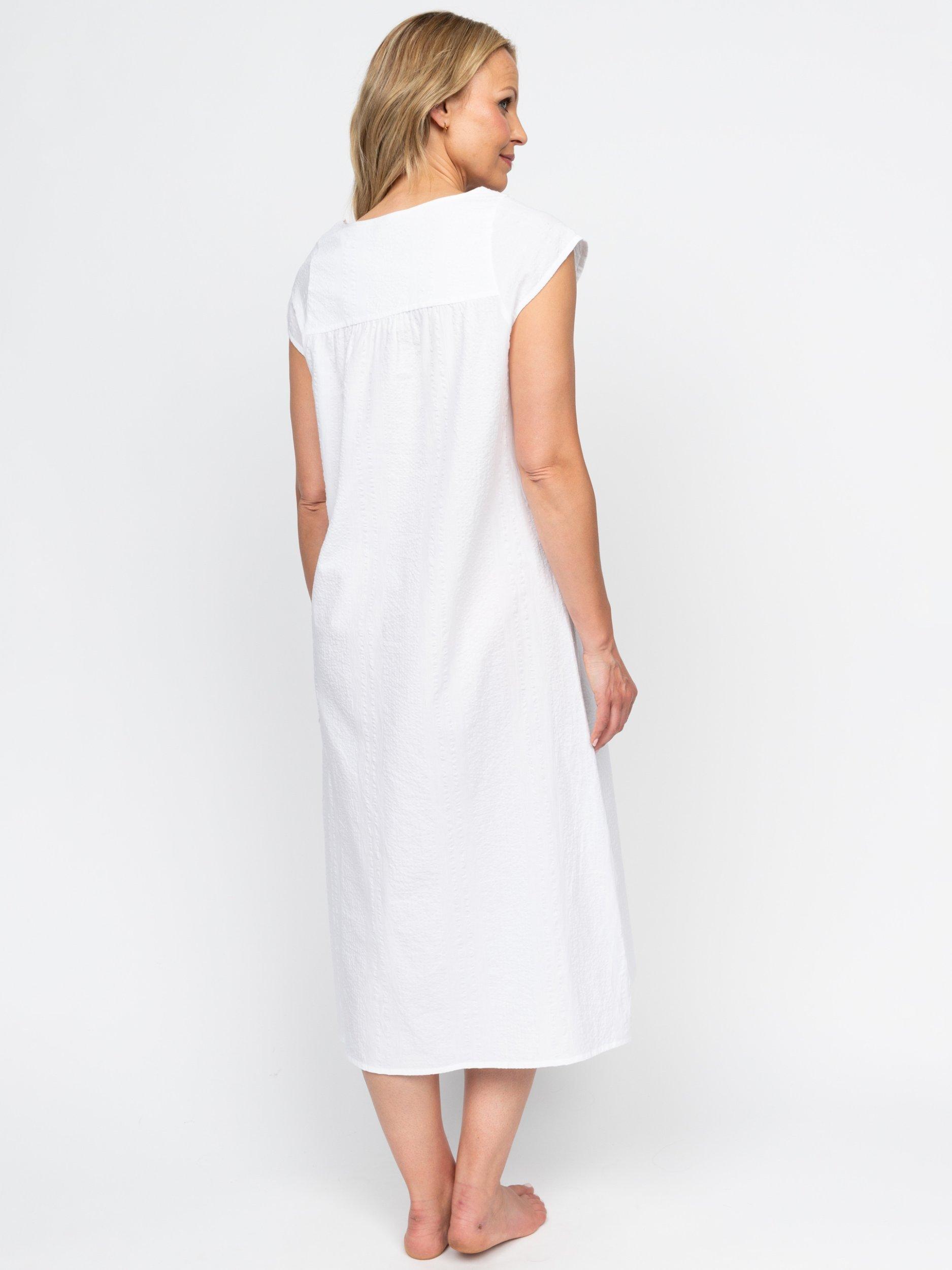 Product image 2 of 4, which shows Nora Rose by Cyberjammies Christina Seersucker Lace Trim Nightdress, White, 8