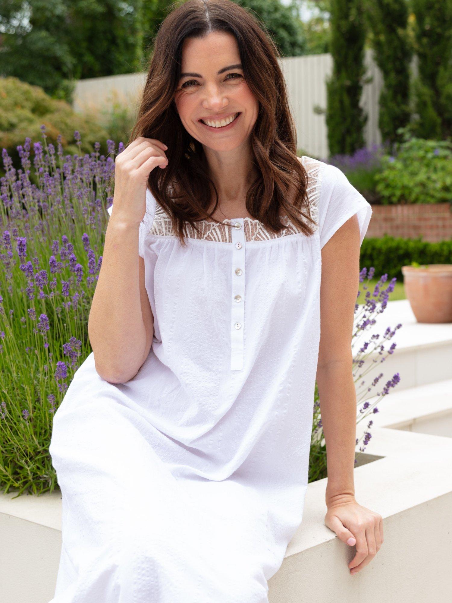 Product image 3 of 4, which shows Nora Rose by Cyberjammies Christina Seersucker Lace Trim Nightdress, White, 8