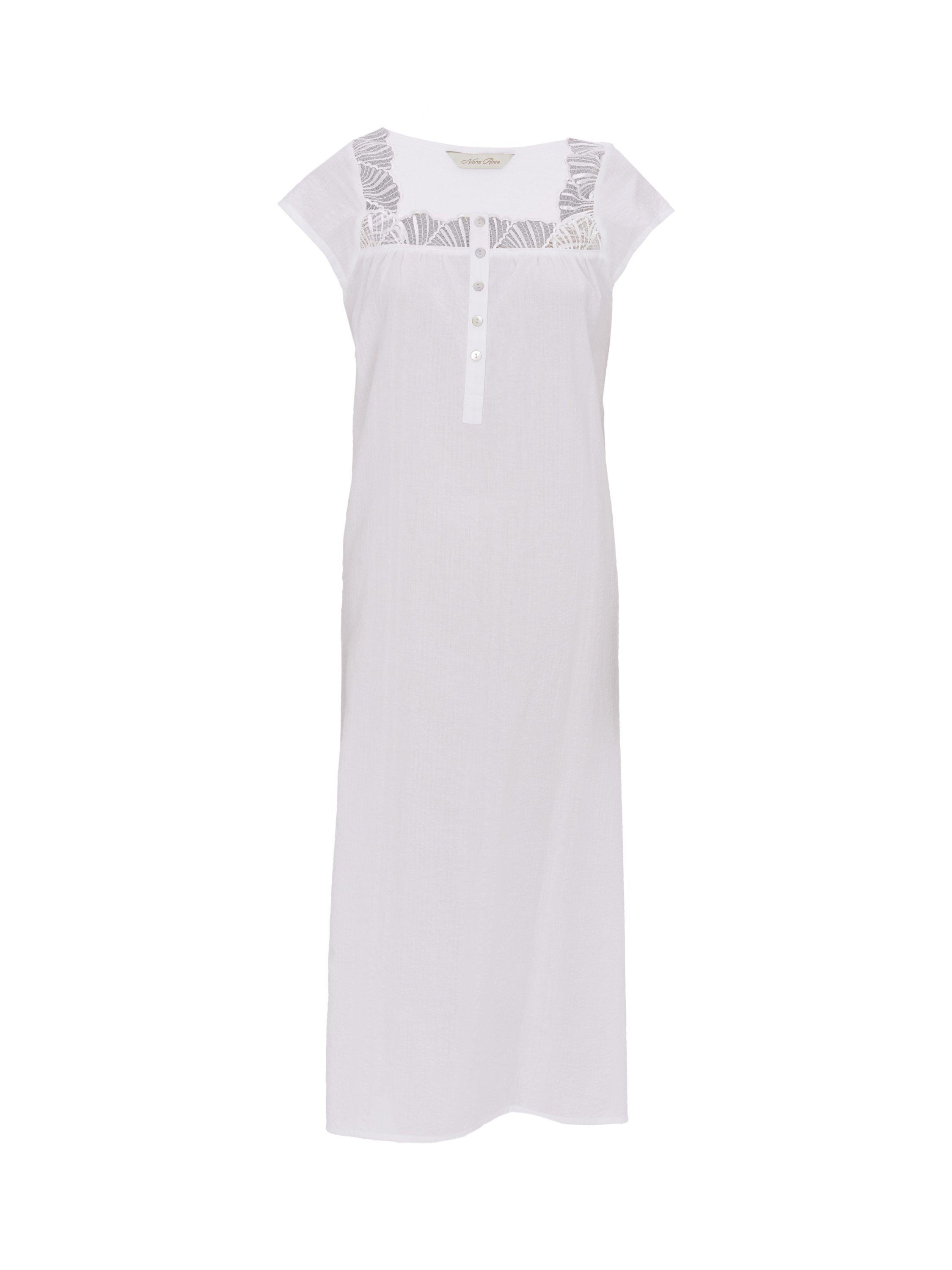 Product image 4 of 4, which shows Nora Rose by Cyberjammies Christina Seersucker Lace Trim Nightdress, White, 8
