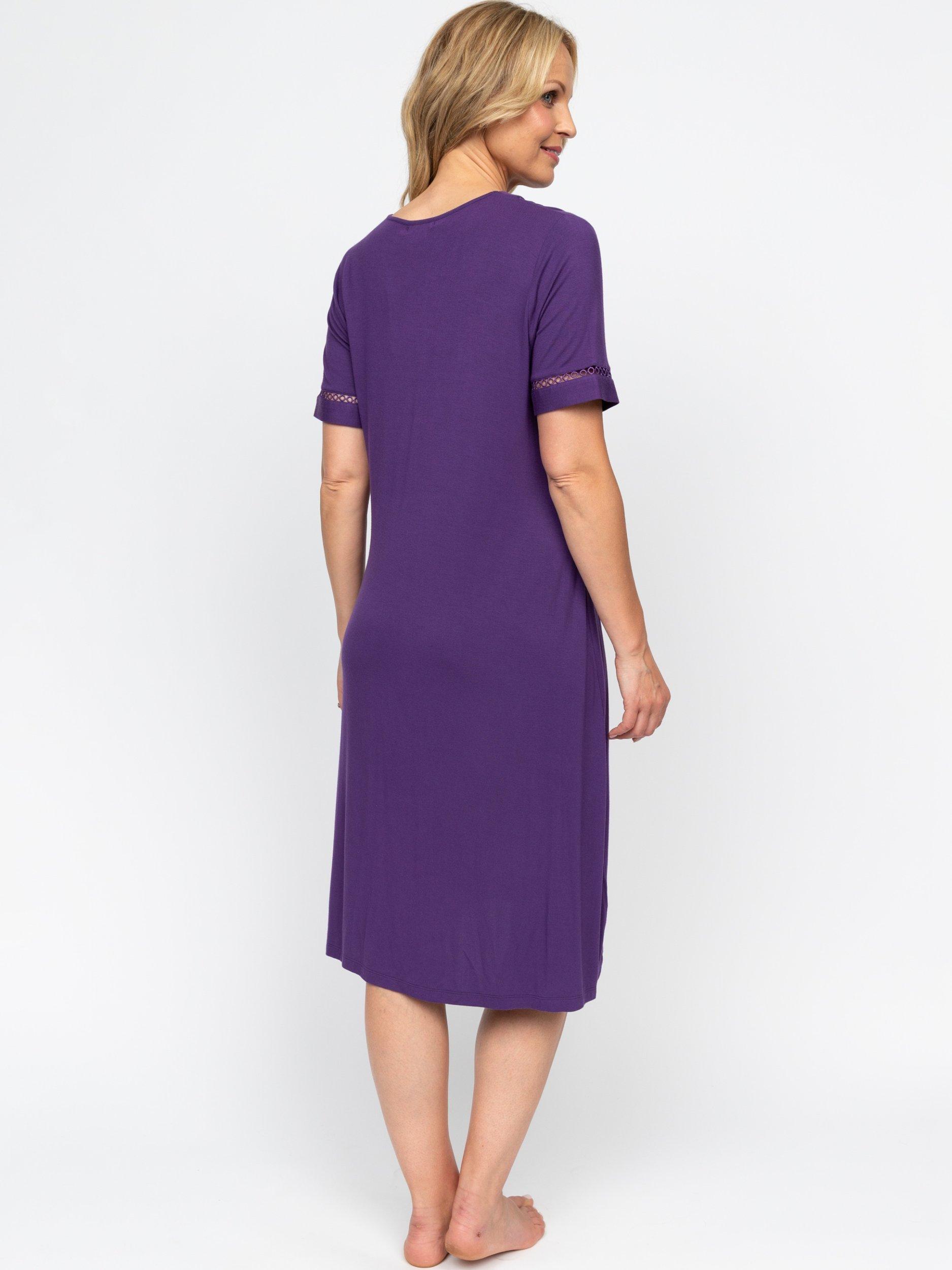 Product image 2 of 4, which shows Nora Rose by Cyberjammies Elsie Lace Insert Nightdress, Purple, 8