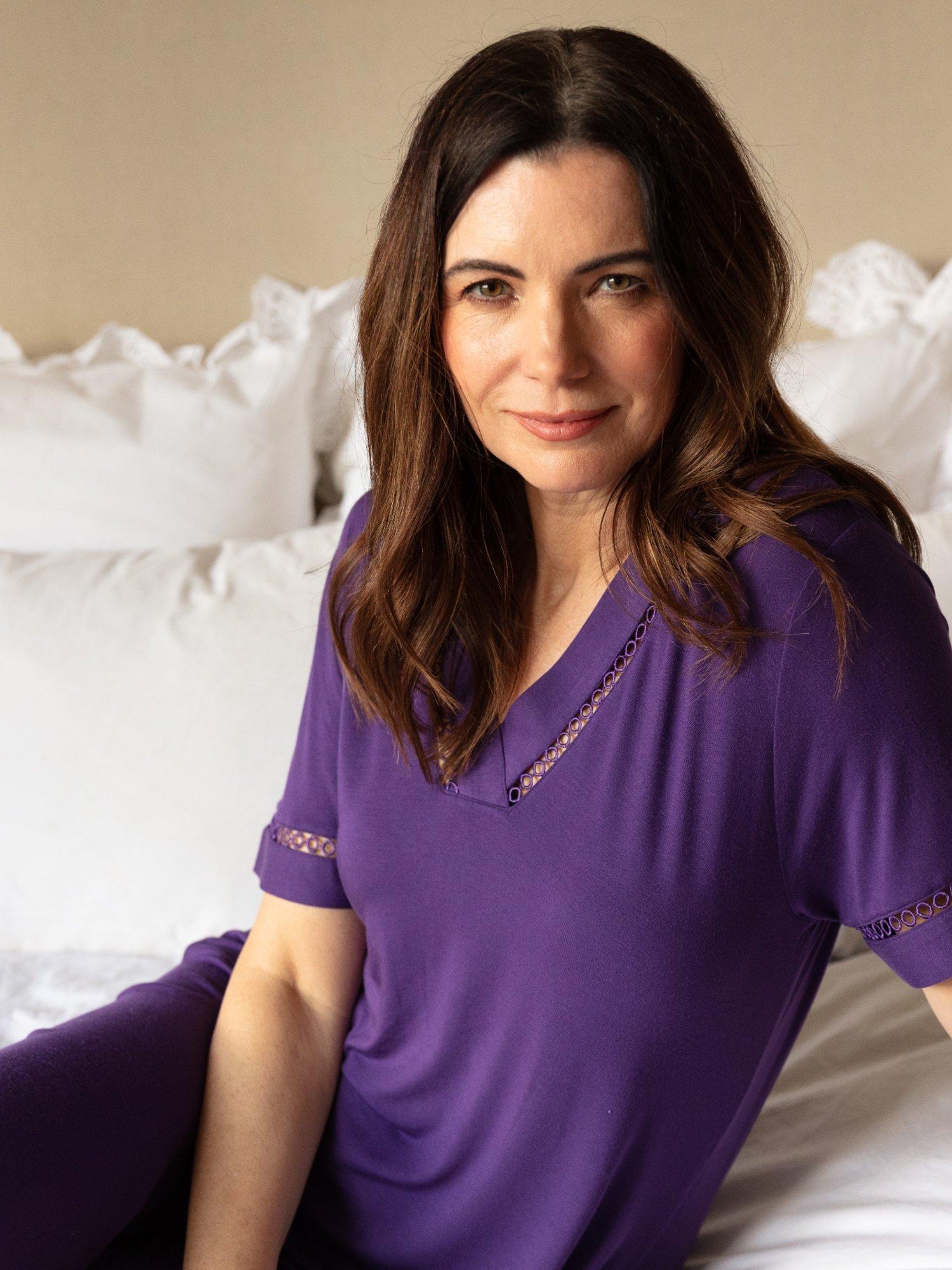 Product image 3 of 4, which shows Nora Rose by Cyberjammies Elsie Lace Insert Nightdress, Purple, 8