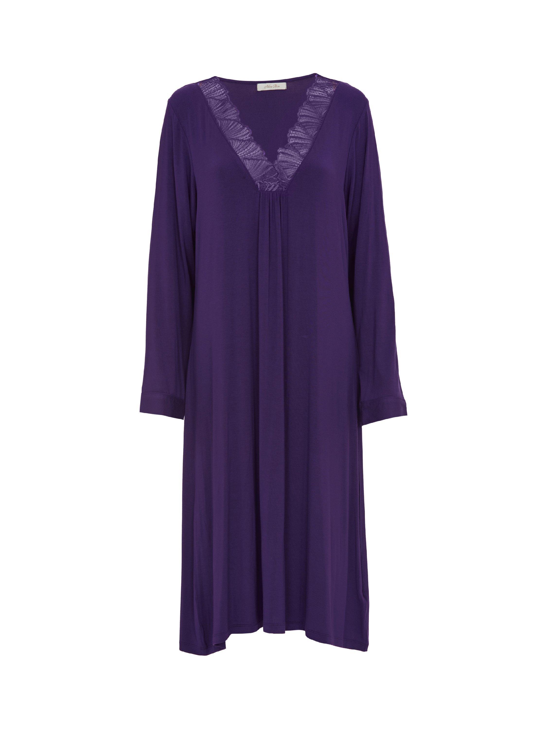 Product image 4 of 4, which shows Nora Rose by Cyberjammies Elsie Lace Detail Long Sleeve Nightdress, Purple, 8