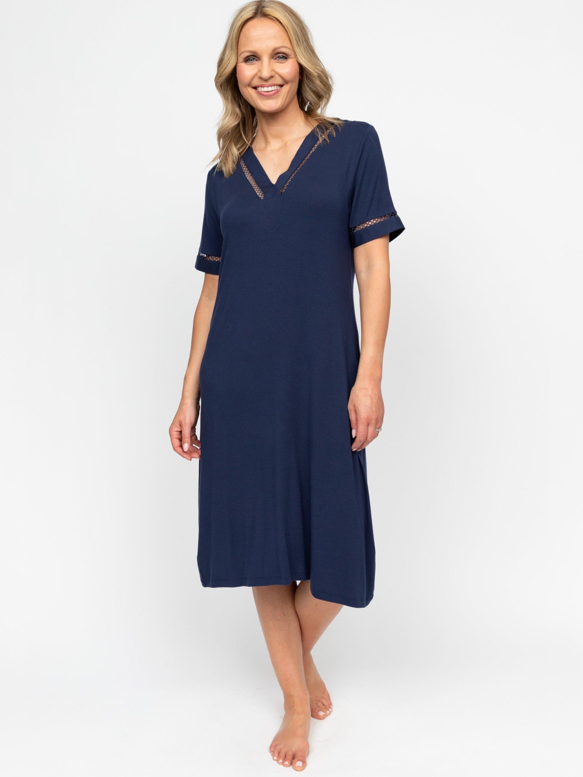 Product image 1 of 4, which shows Nora Rose by Cyberjammies Louisa Lace Detail Nightdress, Navy, 8