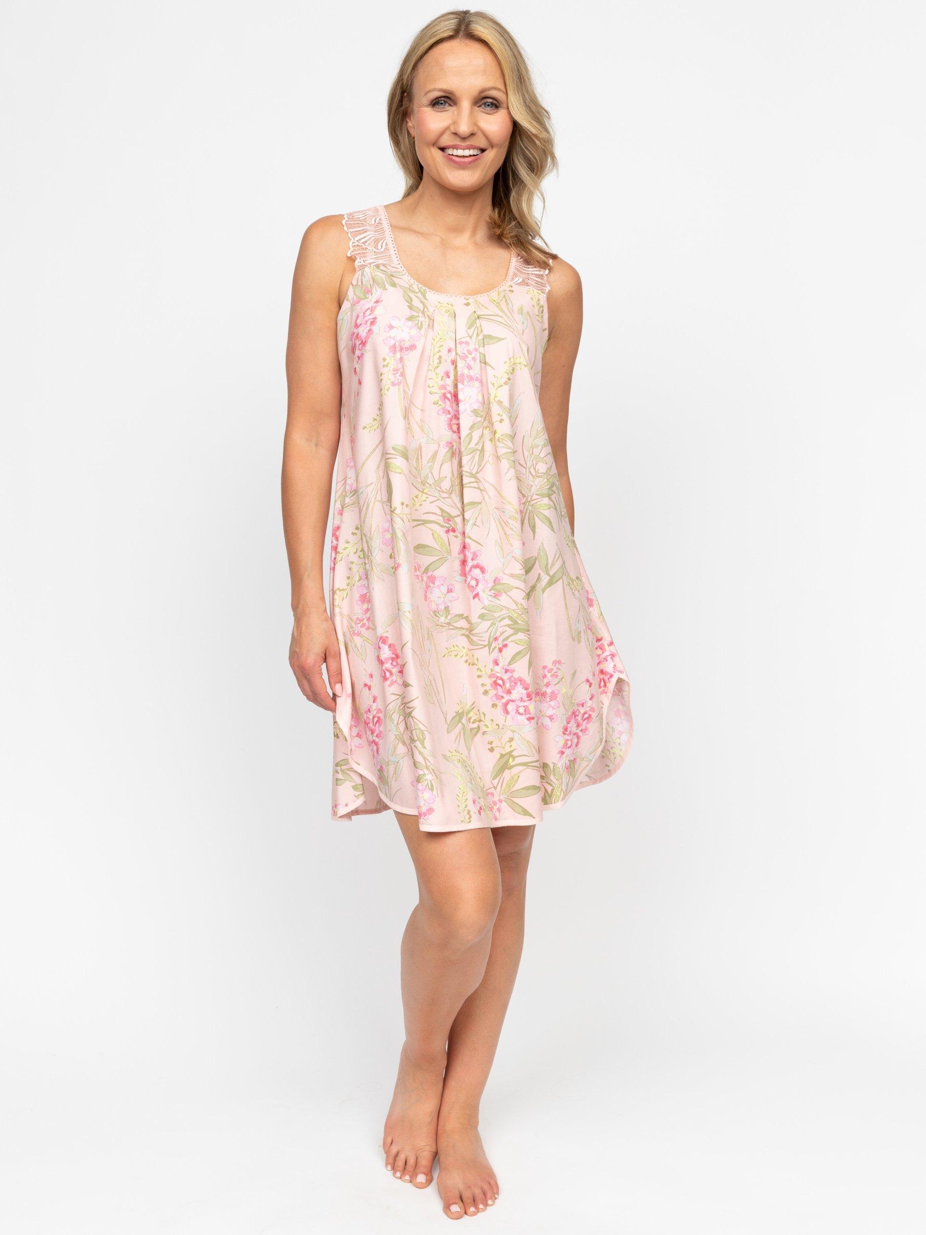 Product image 1 of 4, which shows Nora Rose by Cyberjammies Sally Floral Swing Nightdress, Peach, 8