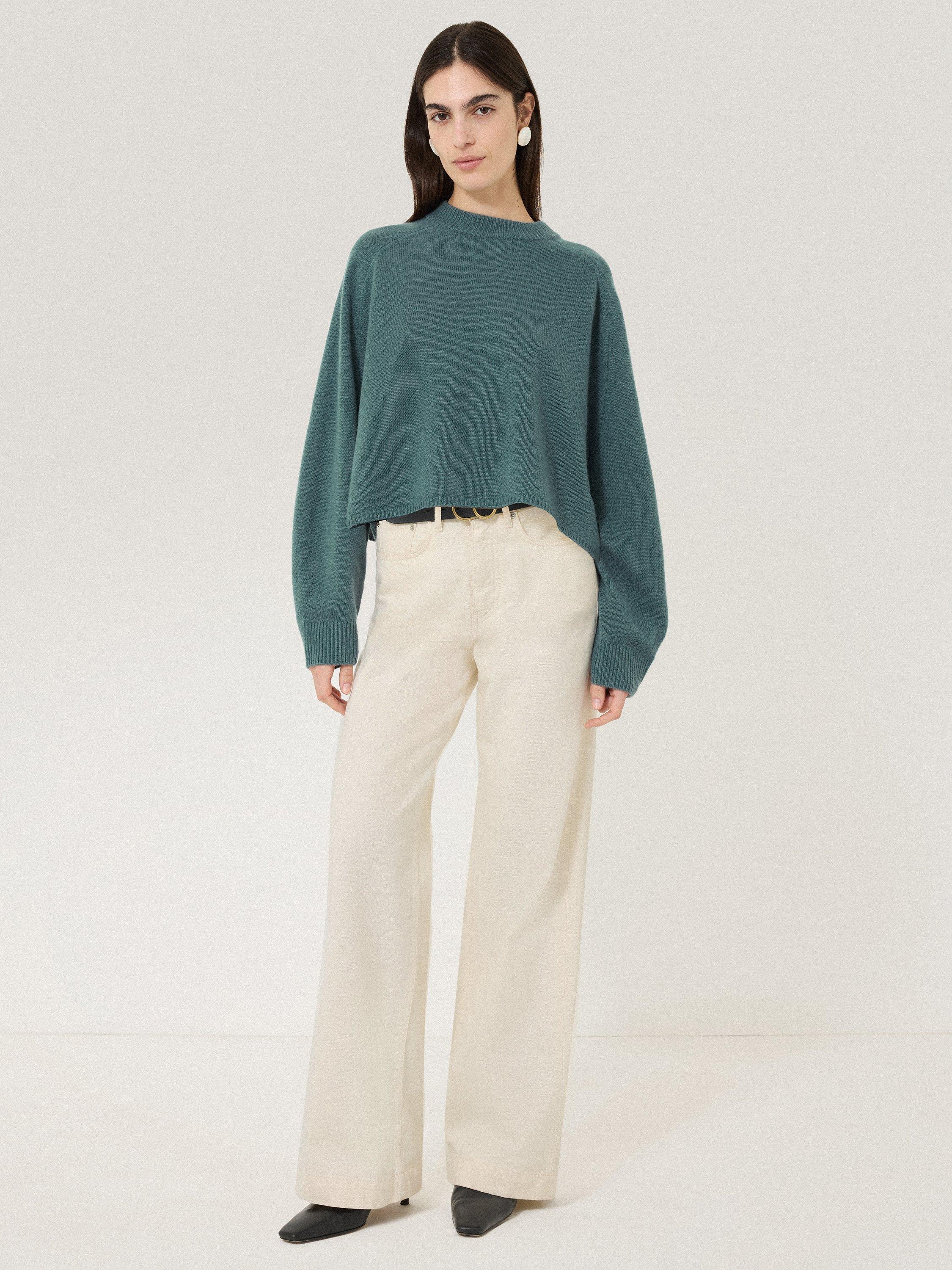 Product image 3 of 7, which shows Jigsaw Wool Rich Poncho Jumper, Blue, XS