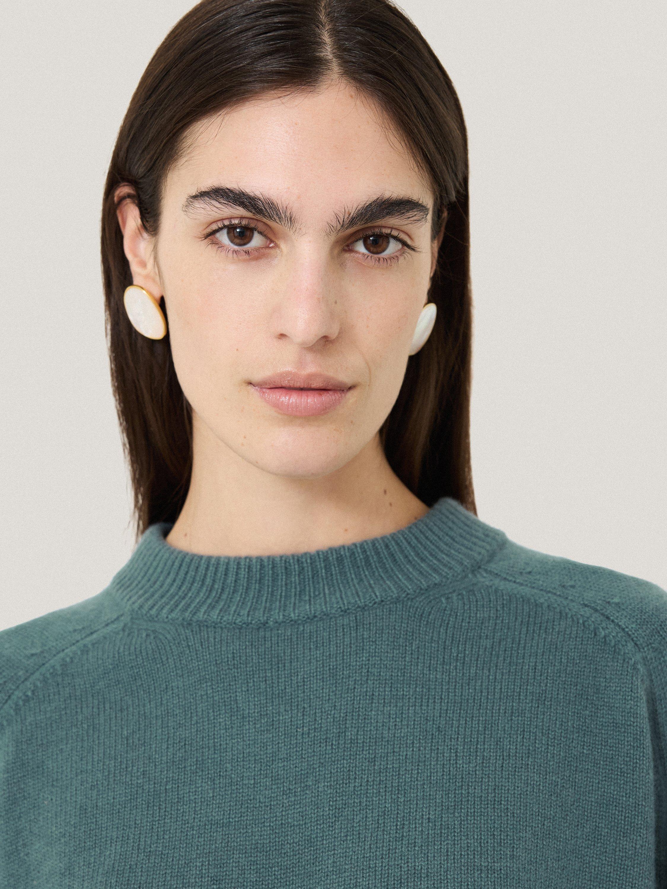 Product image 4 of 7, which shows Jigsaw Wool Rich Poncho Jumper, Blue, XS