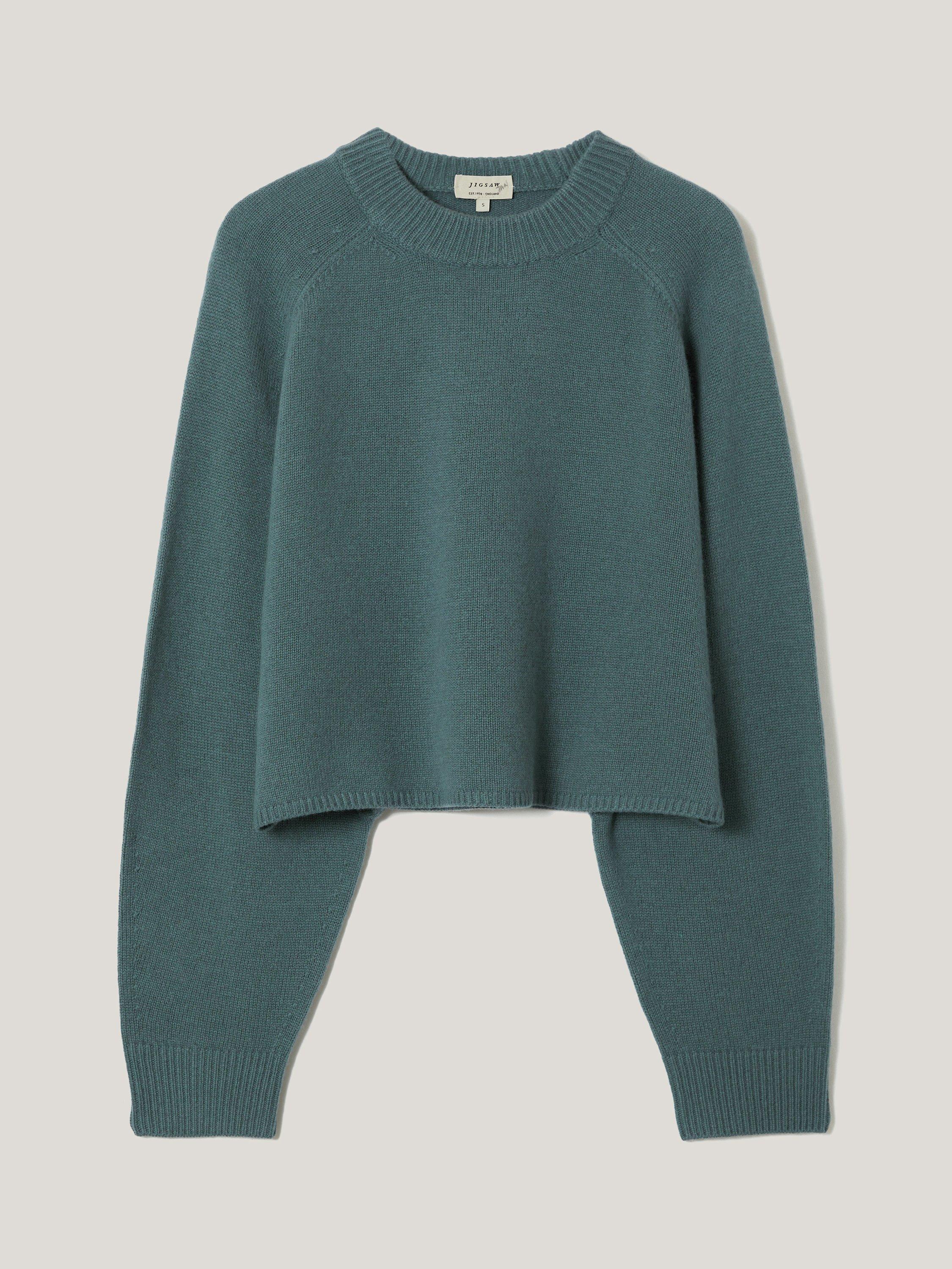 Product image 5 of 7, which shows Jigsaw Wool Rich Poncho Jumper, Blue, XS
