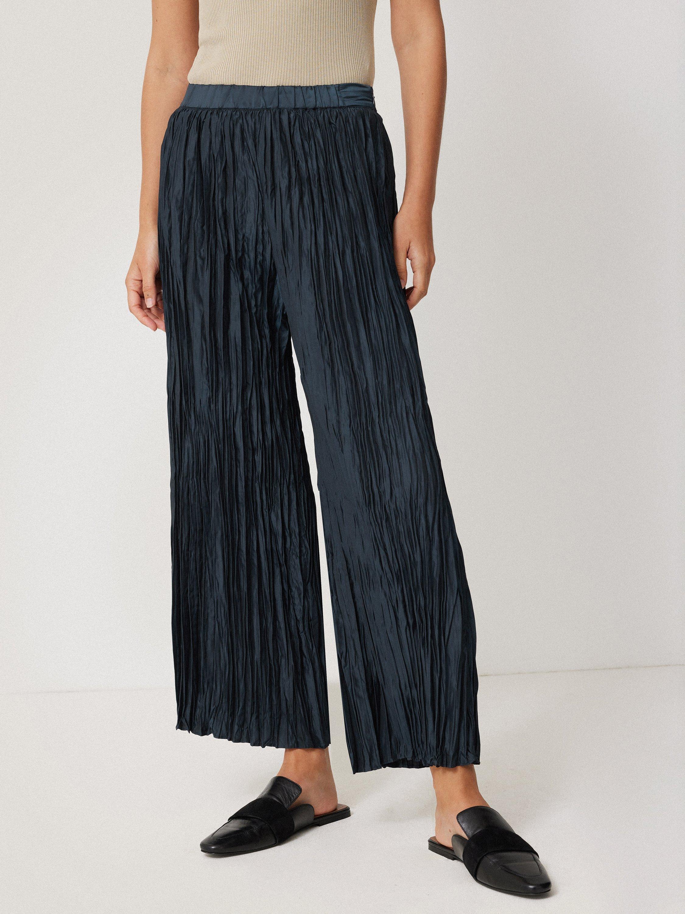Jigsaw Plisse Wide Leg Trousers, Navy