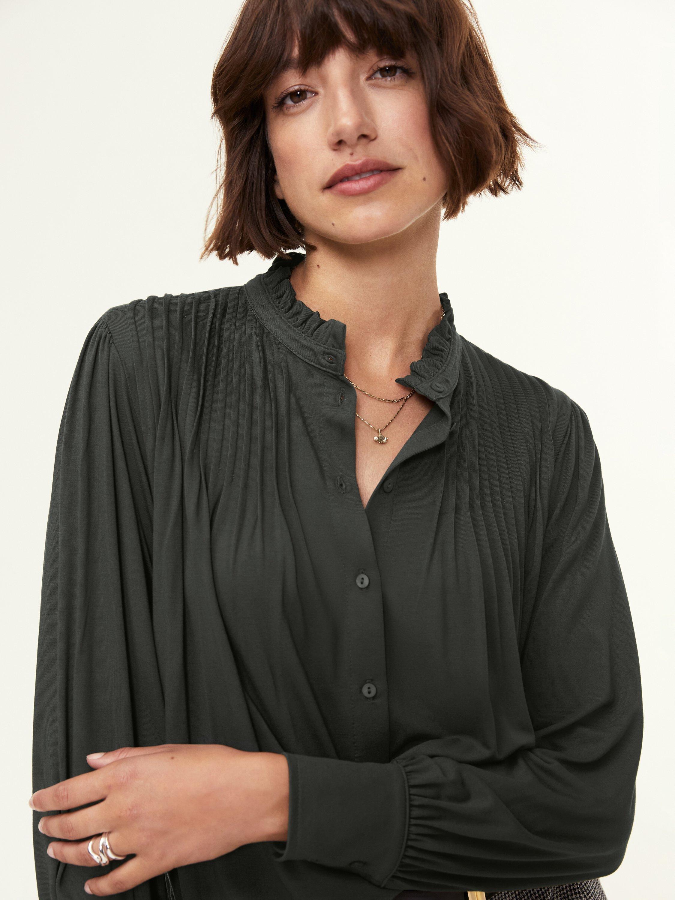 Product image 1 of 5, which shows Baukjen Imken Pintuck Top, Deep Khaki, 10