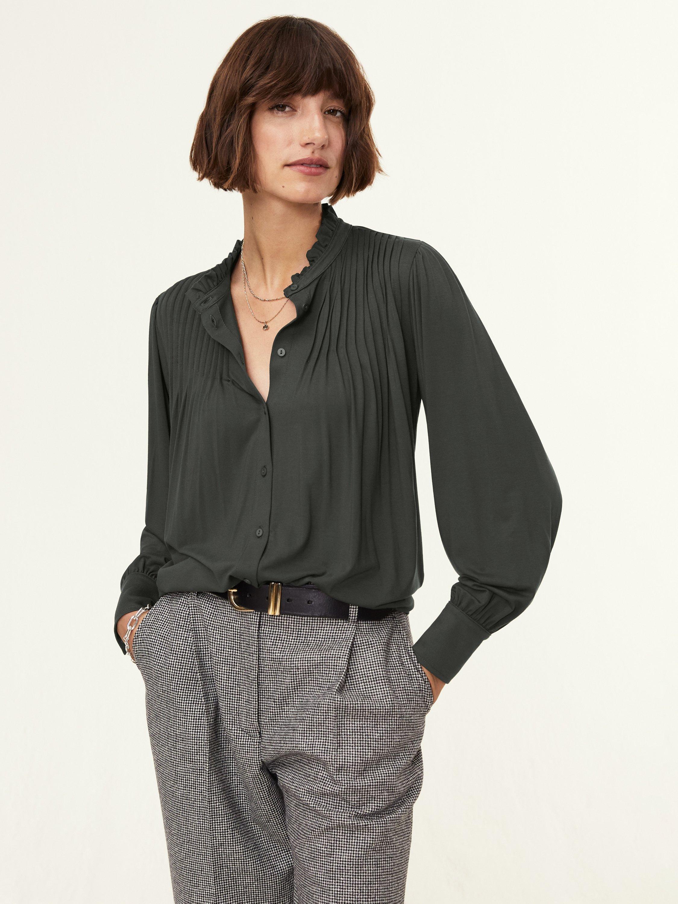 Product image 2 of 5, which shows Baukjen Imken Pintuck Top, Deep Khaki, 10