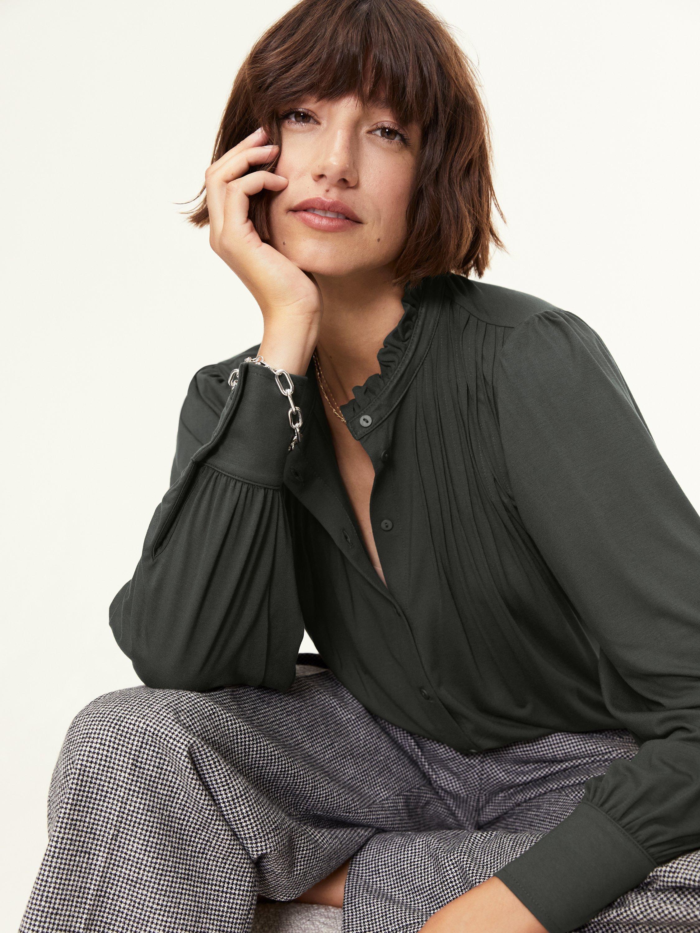 Product image 3 of 5, which shows Baukjen Imken Pintuck Top, Deep Khaki, 10