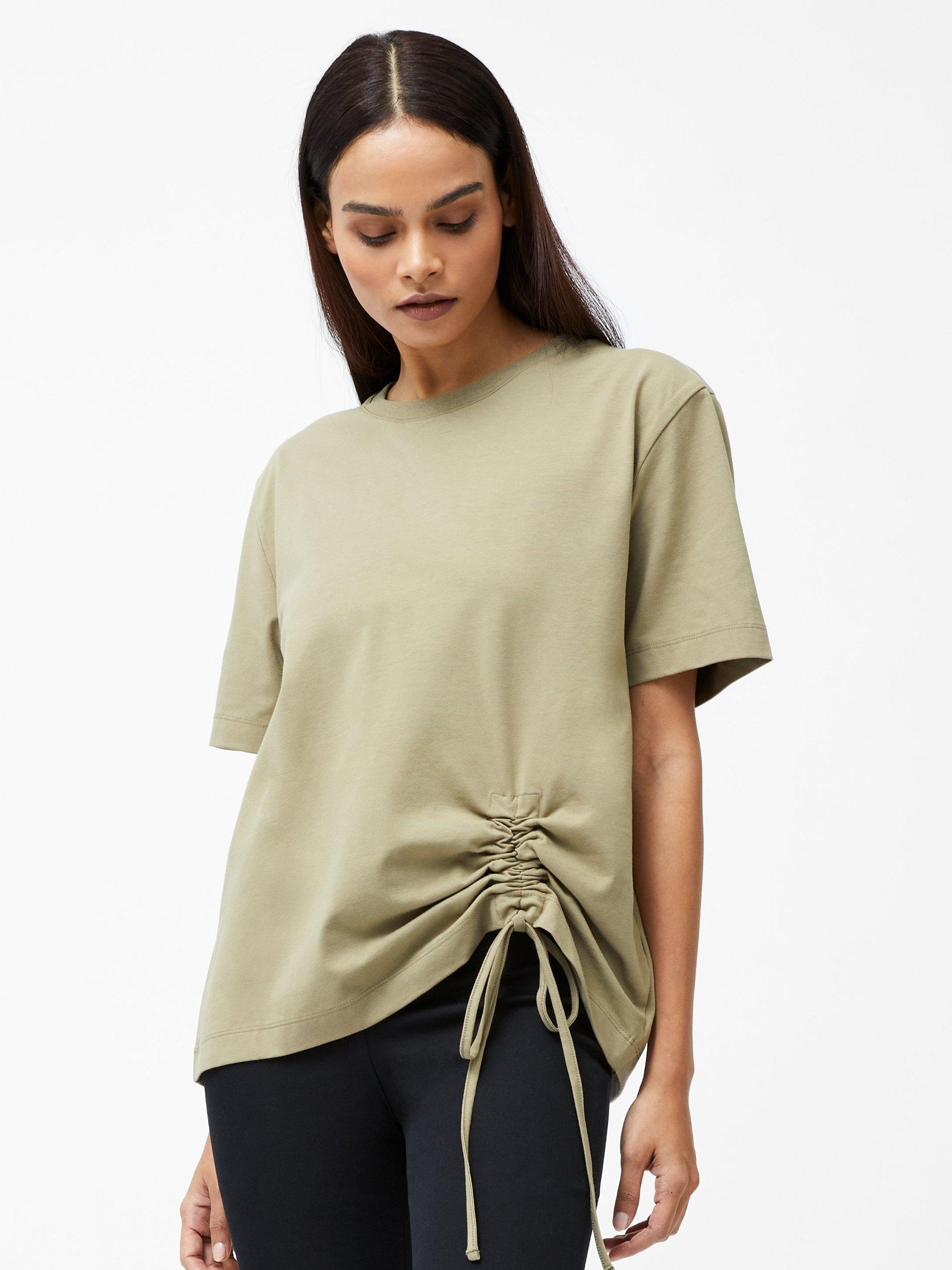 Product image 1 of 5, which shows French Connection Rallie Ruched T-Shirt, Cool Olive Green, XS