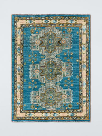 Gooch Luxury Taimani Traditional Pure Wool Rug, Pink/Pale Blue, Pink/Pale Blue