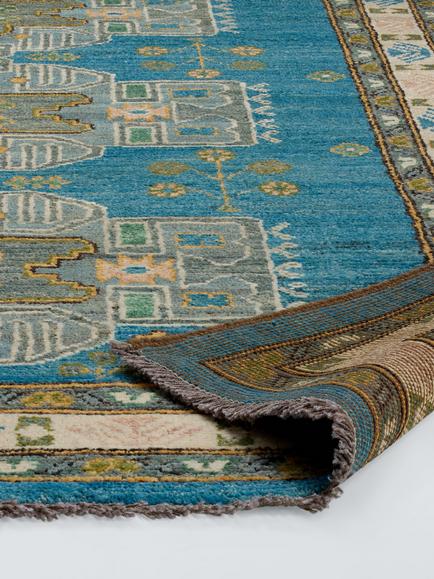 Gooch Luxury Taimani Traditional Pure Wool Rug, Pink/Pale Blue - view 2, Pink/Pale Blue