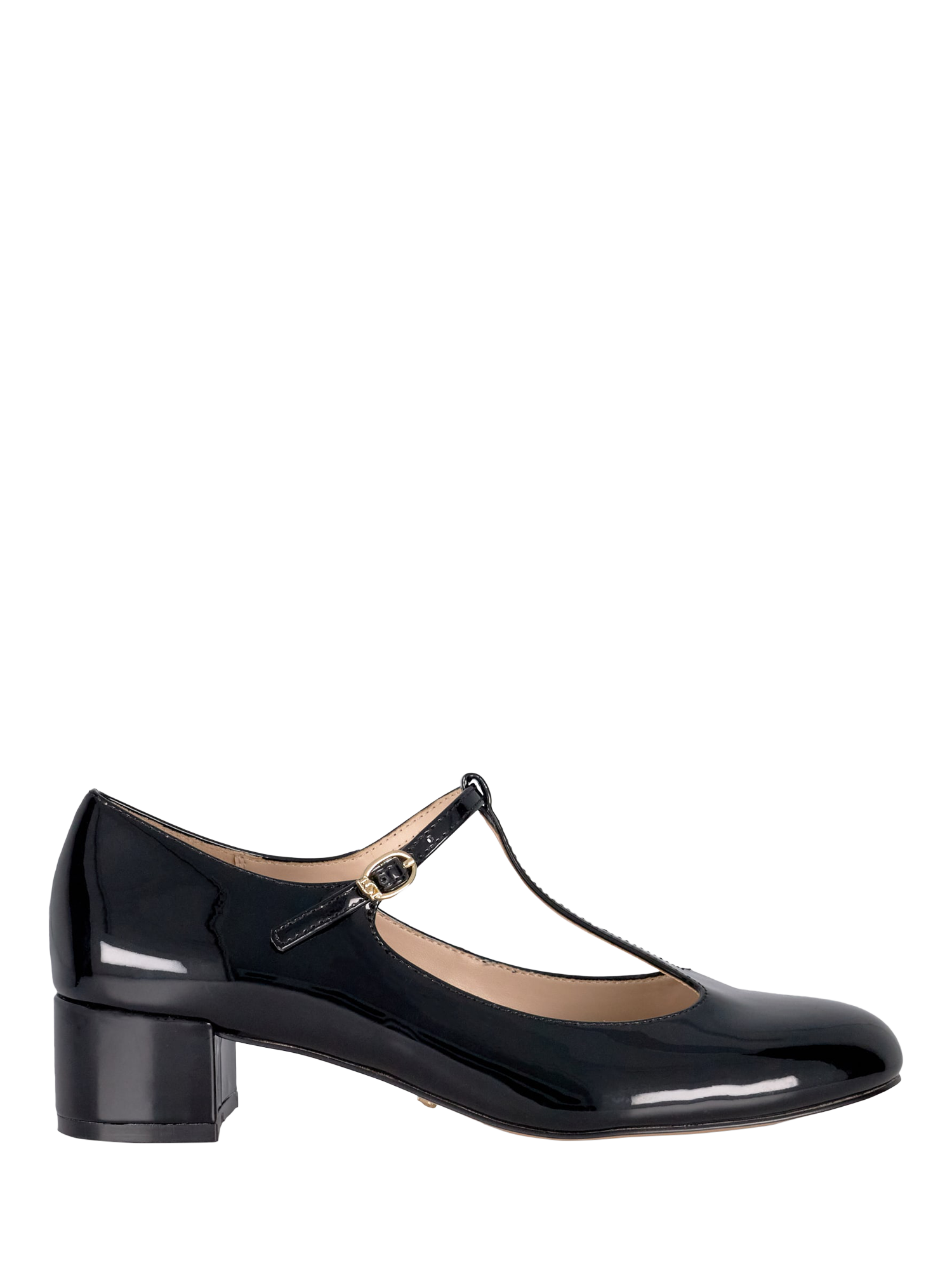 Product image 1 of 5, which shows Dune London Believable Ecru Block Heel Mary Jane Shoes, Patent Black, EU36