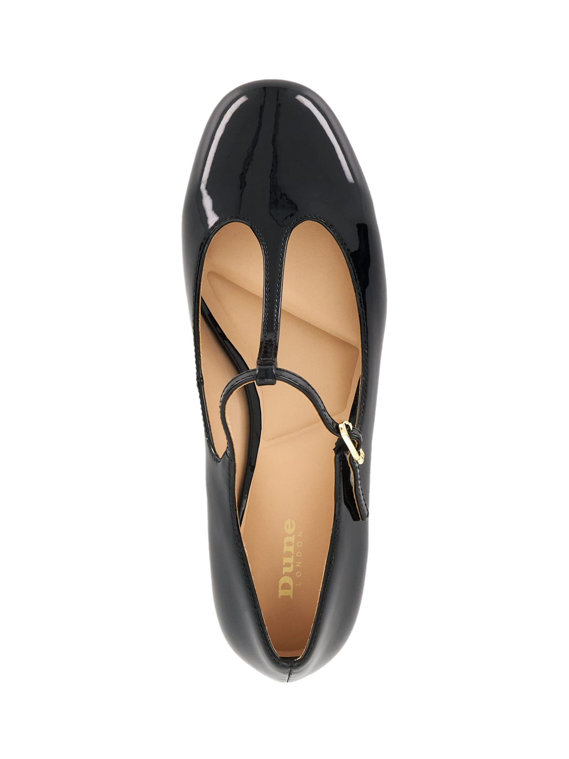 Product image 2 of 5, which shows Dune London Believable Ecru Block Heel Mary Jane Shoes, Patent Black, EU36