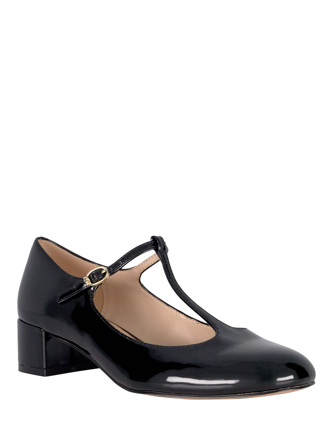 Product image 3 of 5, which shows Dune London Believable Ecru Block Heel Mary Jane Shoes, Patent Black, EU36