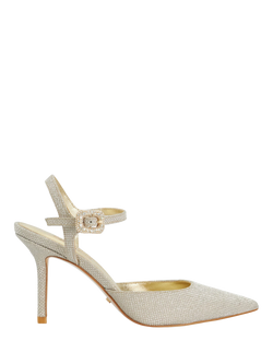 Dune London Channel Buckle Detail Metallic Heeled Court Shoes, Gold, Gold