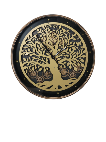 Libra Interiors Viking Tree Moving Dial Wall Clock, Black/Natural, Black Natural