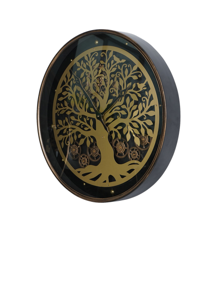 Libra Interiors Viking Tree Moving Dial Wall Clock, Black/Natural - view 2, Black Natural