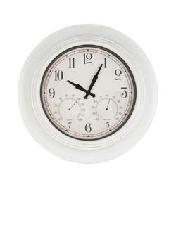 Libra Interiors Outdoor Metal Wall Clock with Temperature & Humidity, 53cm, Antique White