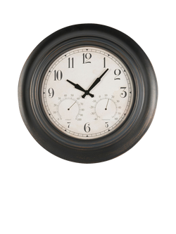 Libra Interiors Outdoor Metal Wall Clock with Temperature & Humidity, 53cm, Antique Black
