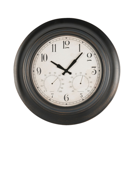 Libra Interiors Outdoor Metal Wall Clock with Temperature & Humidity, 53cm, Antique Black