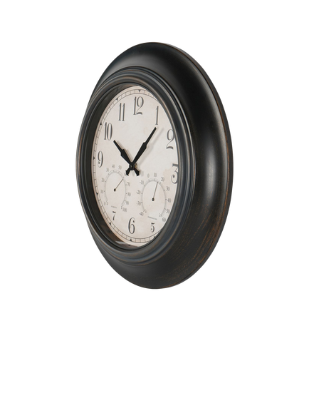 Libra Interiors Outdoor Metal Wall Clock with Temperature & Humidity, 53cm - view 2, Antique Black