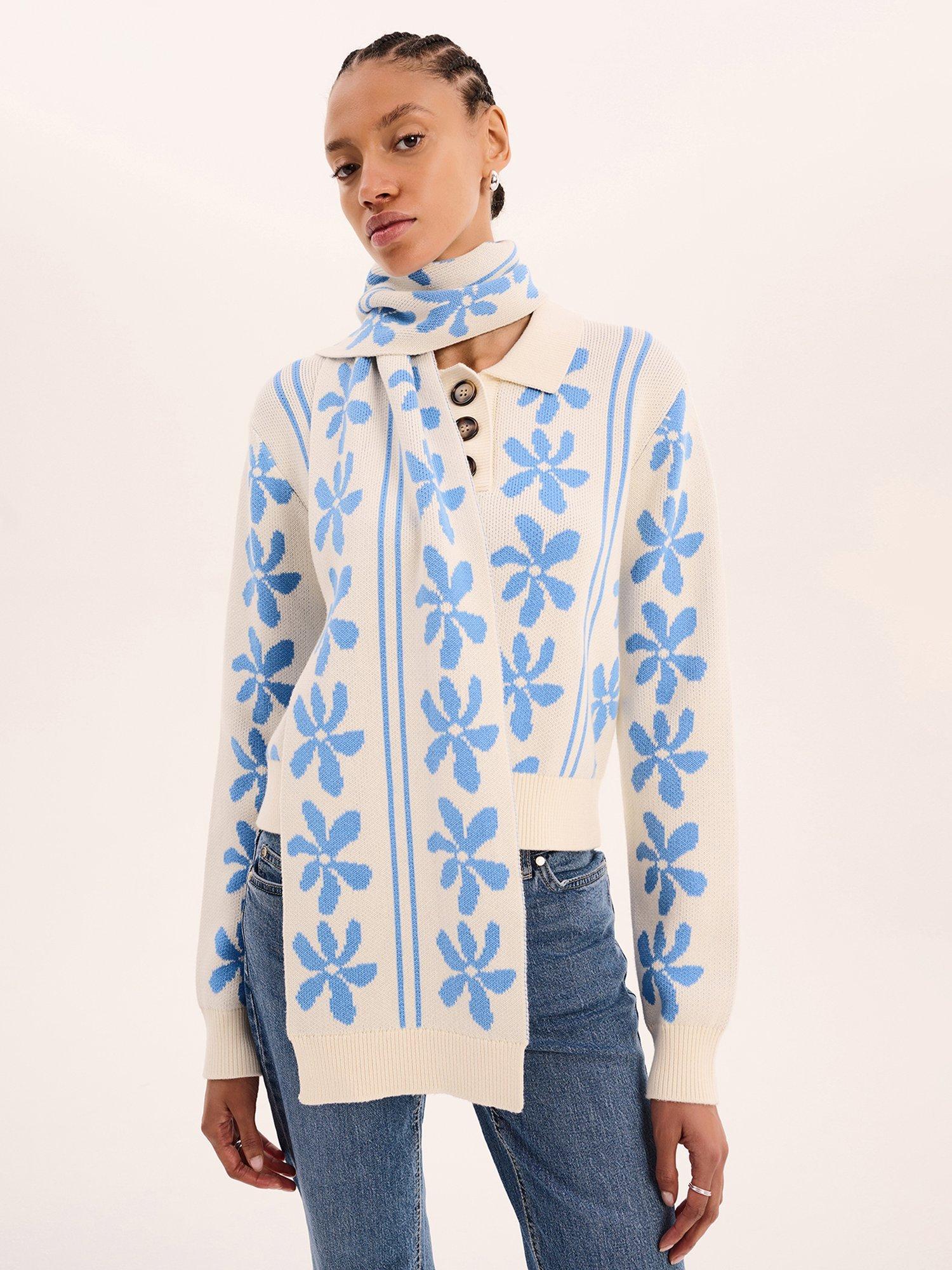 Product image 2 of 5, which shows OMNES Molly Scarf, Blue/White, One Size