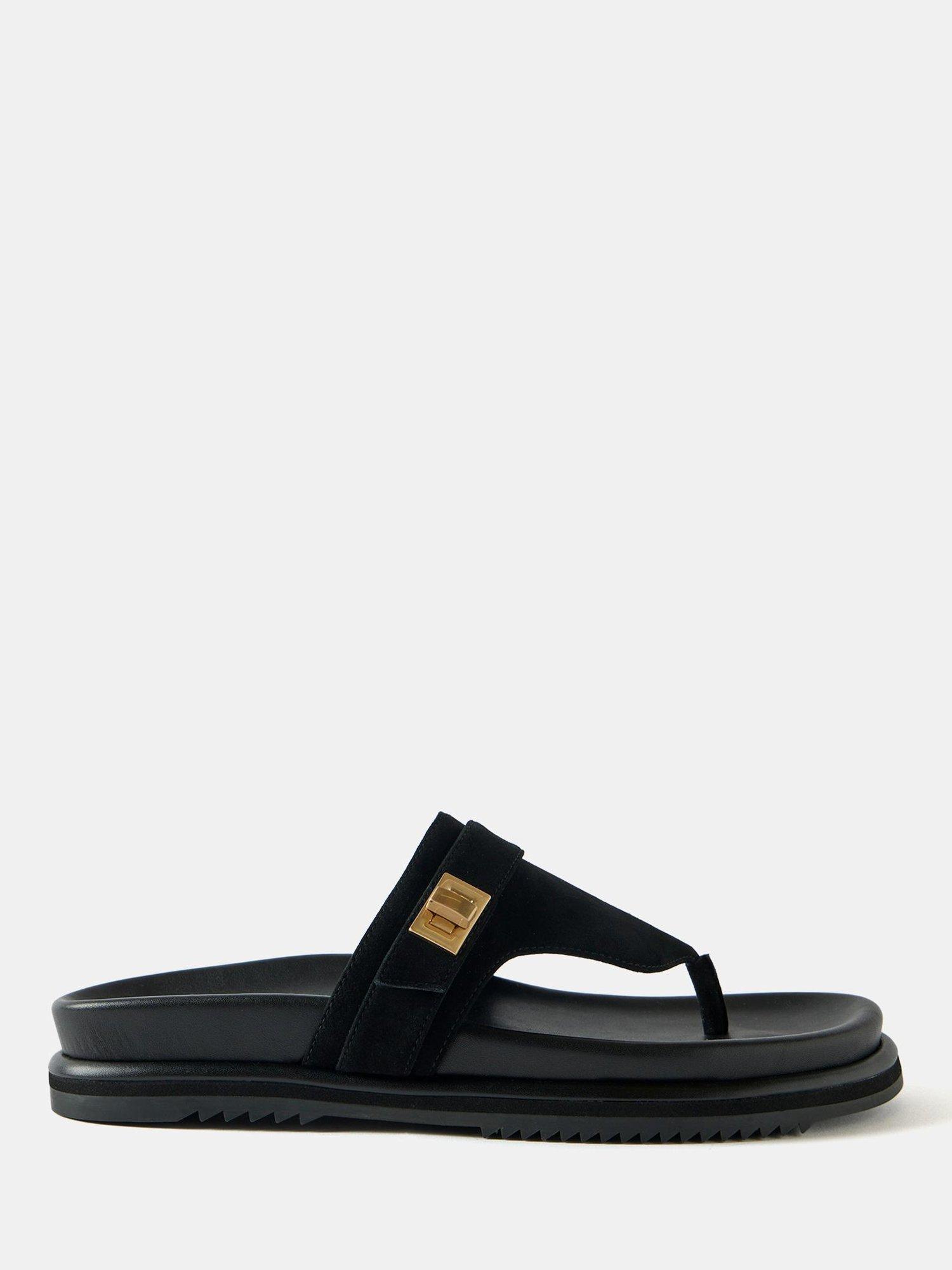 Product image 1 of 3, which shows Mint Velvet Suede Chunky Twist Lock Flip Flops, Black, 3