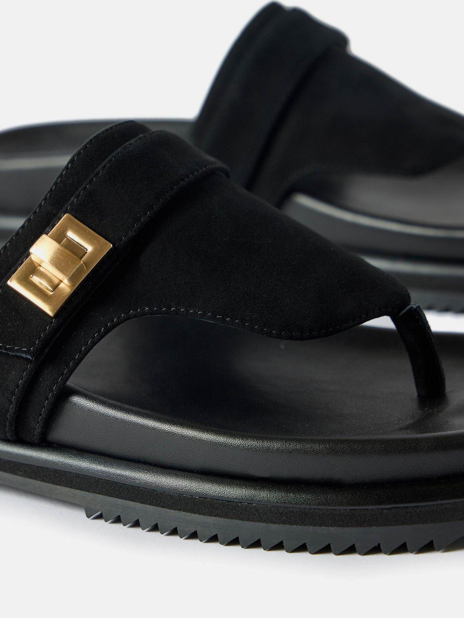 Product image 2 of 3, which shows Mint Velvet Suede Chunky Twist Lock Flip Flops, Black, 3