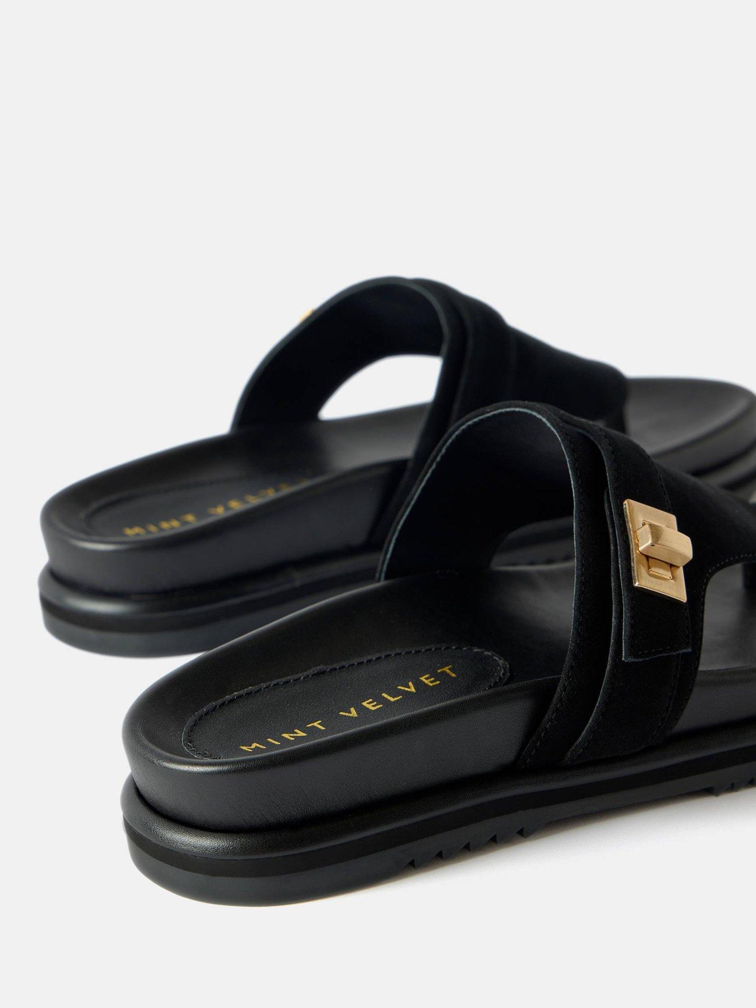 Product image 3 of 3, which shows Mint Velvet Suede Chunky Twist Lock Flip Flops, Black, 3