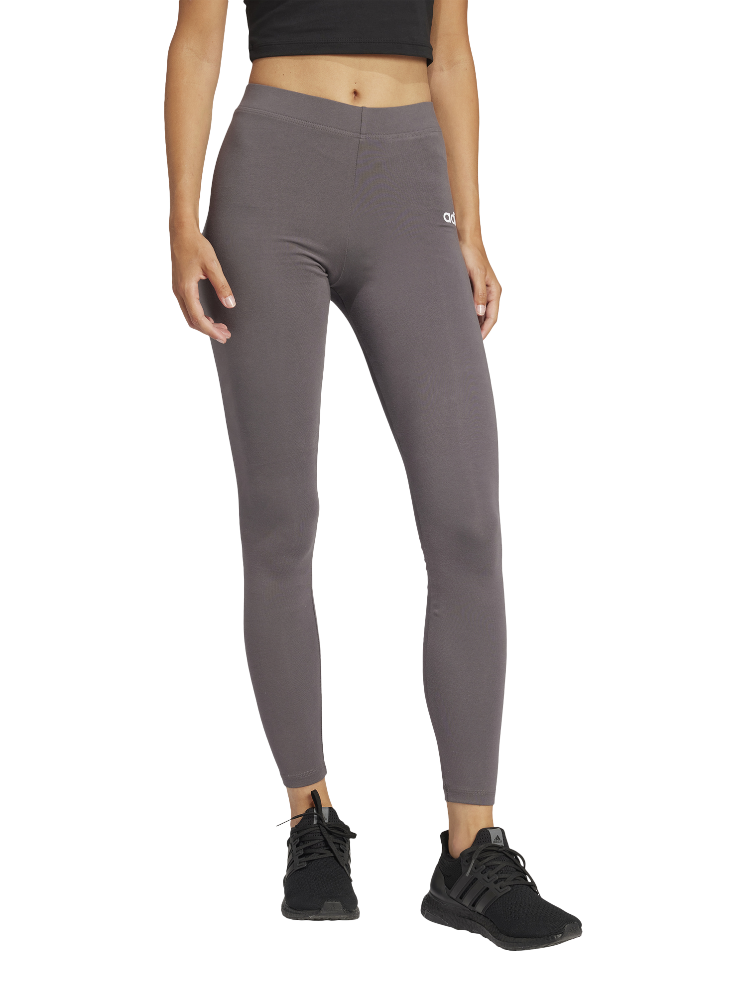 Product image 1 of 6, which shows adidas Women's Essentials Linear Cotton Leggings, Grey Strata/White, XS