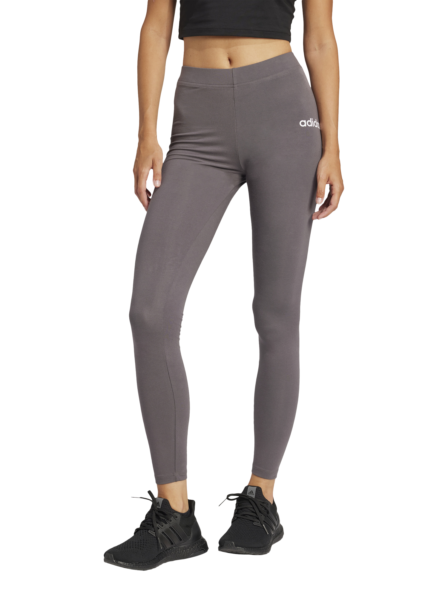 Product image 6 of 6, which shows adidas Women's Essentials Linear Cotton Leggings, Grey Strata/White, XS