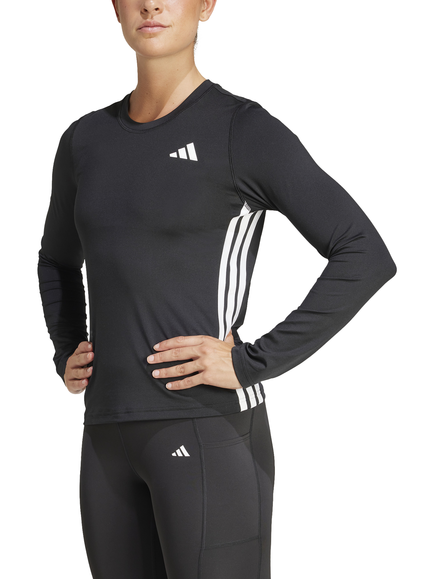 Product image 1 of 6, which shows Women's Train Essentials Long Sleeve Workout Top, Black/White, S