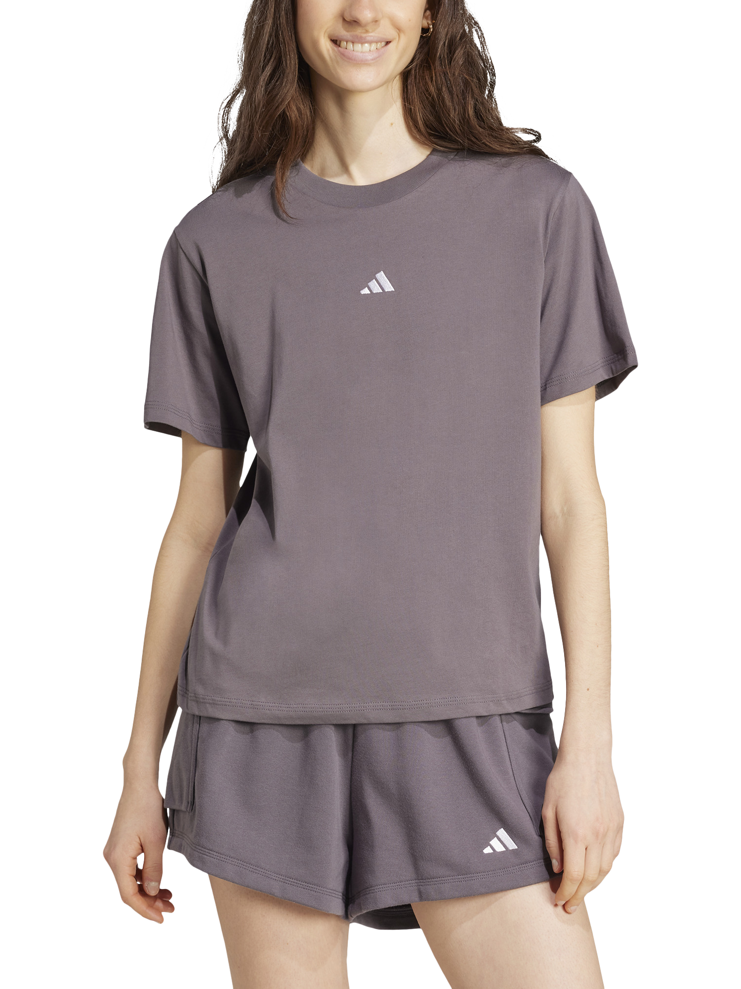 adidas Women's Essentials Small Logo Cotton T-Shirt, Grey Strata/White