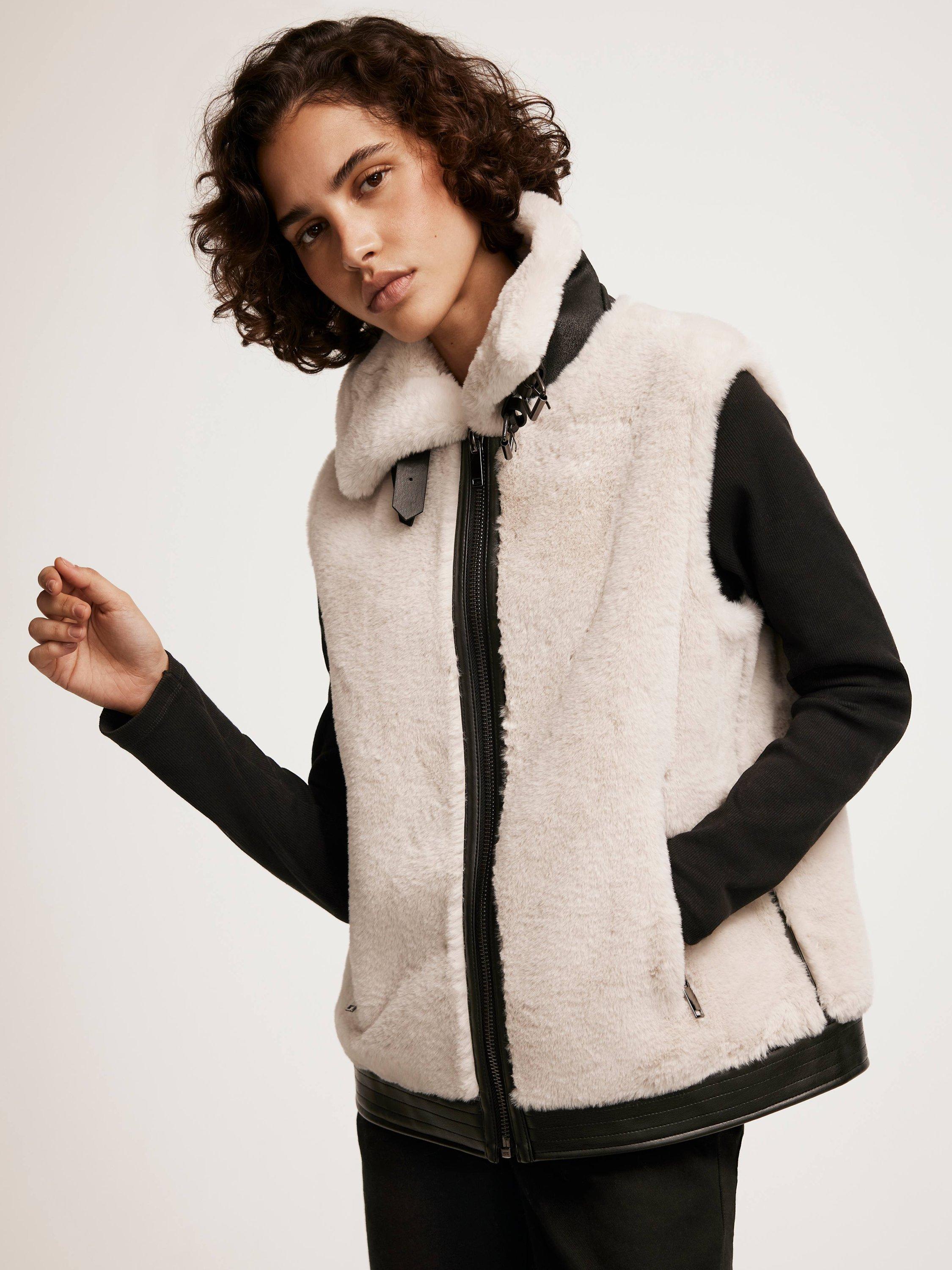 Mint Velvet Faux Fur Gilet, Cream