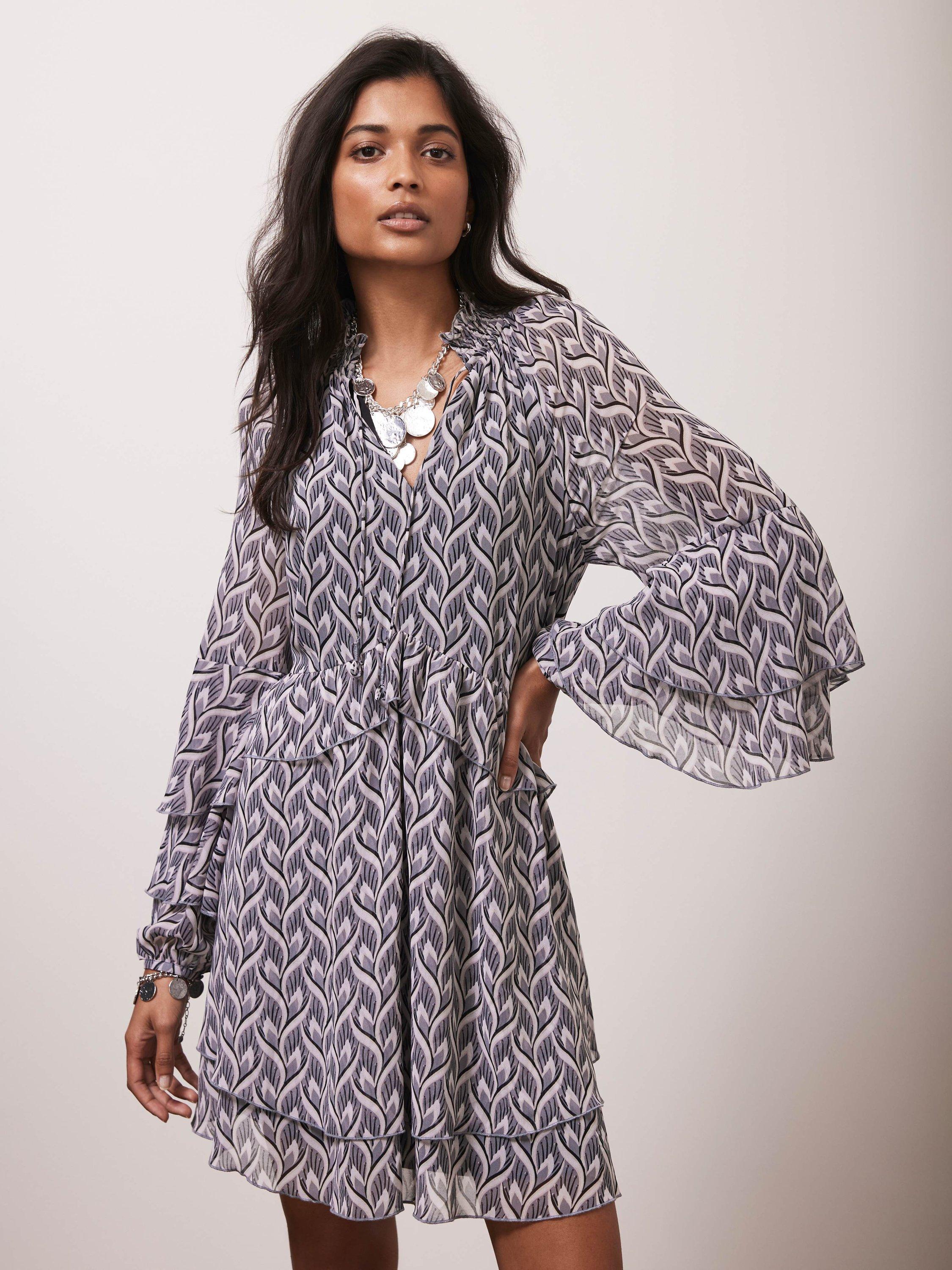 Mint Velvet Geometric Print Mini Dress, Grey/Multi
