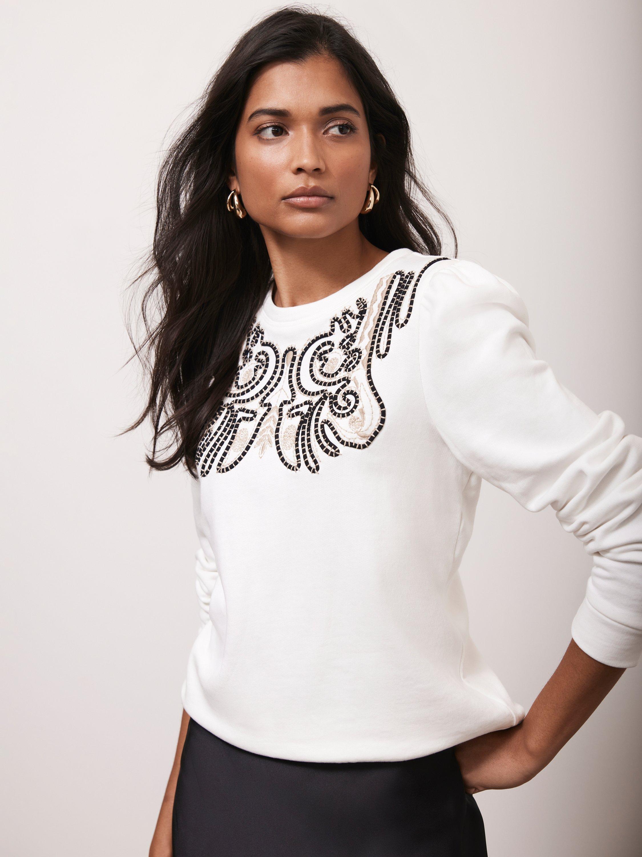 Mint Velvet Embroidered Sweatshirt, White