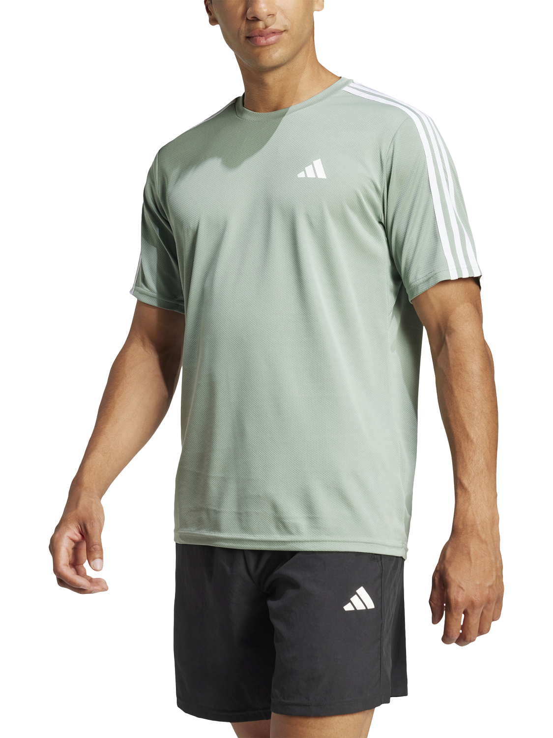 adidas Men's Train Essentials Base 3-Stripes Training T-Shirt, Silver Green/White