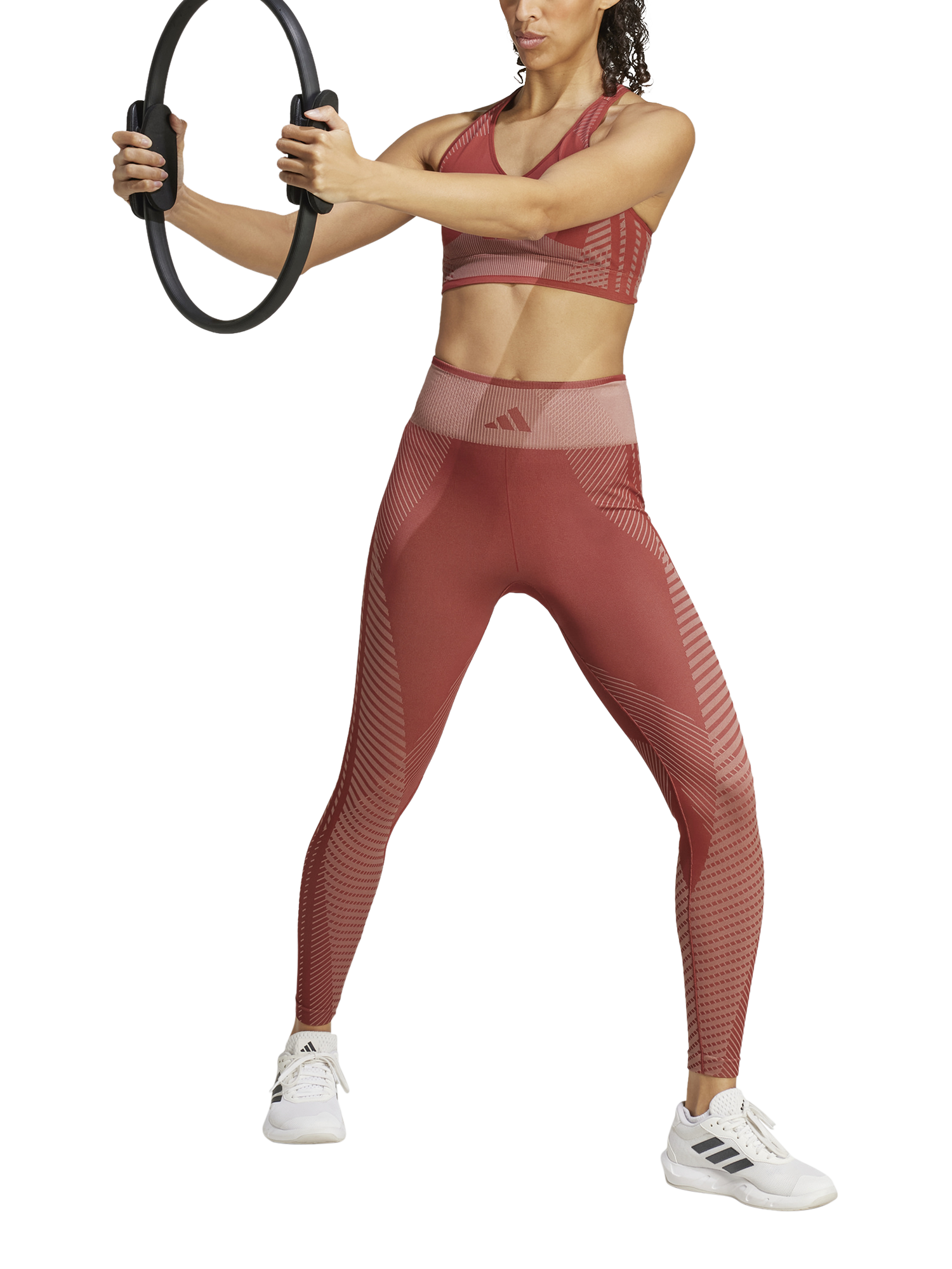 Product image 6 of 6, which shows adidas Women's Knitted Training 7/8 Leggings, Ruby/Clay, XS