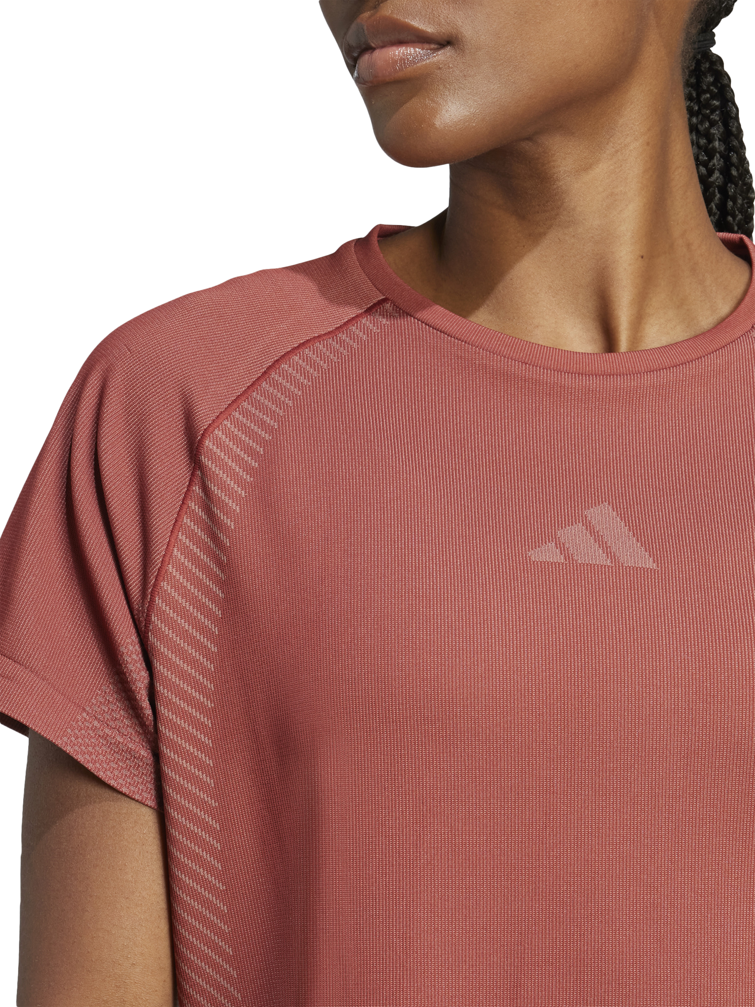 Product image 3 of 6, which shows adidas Seamless T-Shirt, Preloved Ruby/Clay, XS