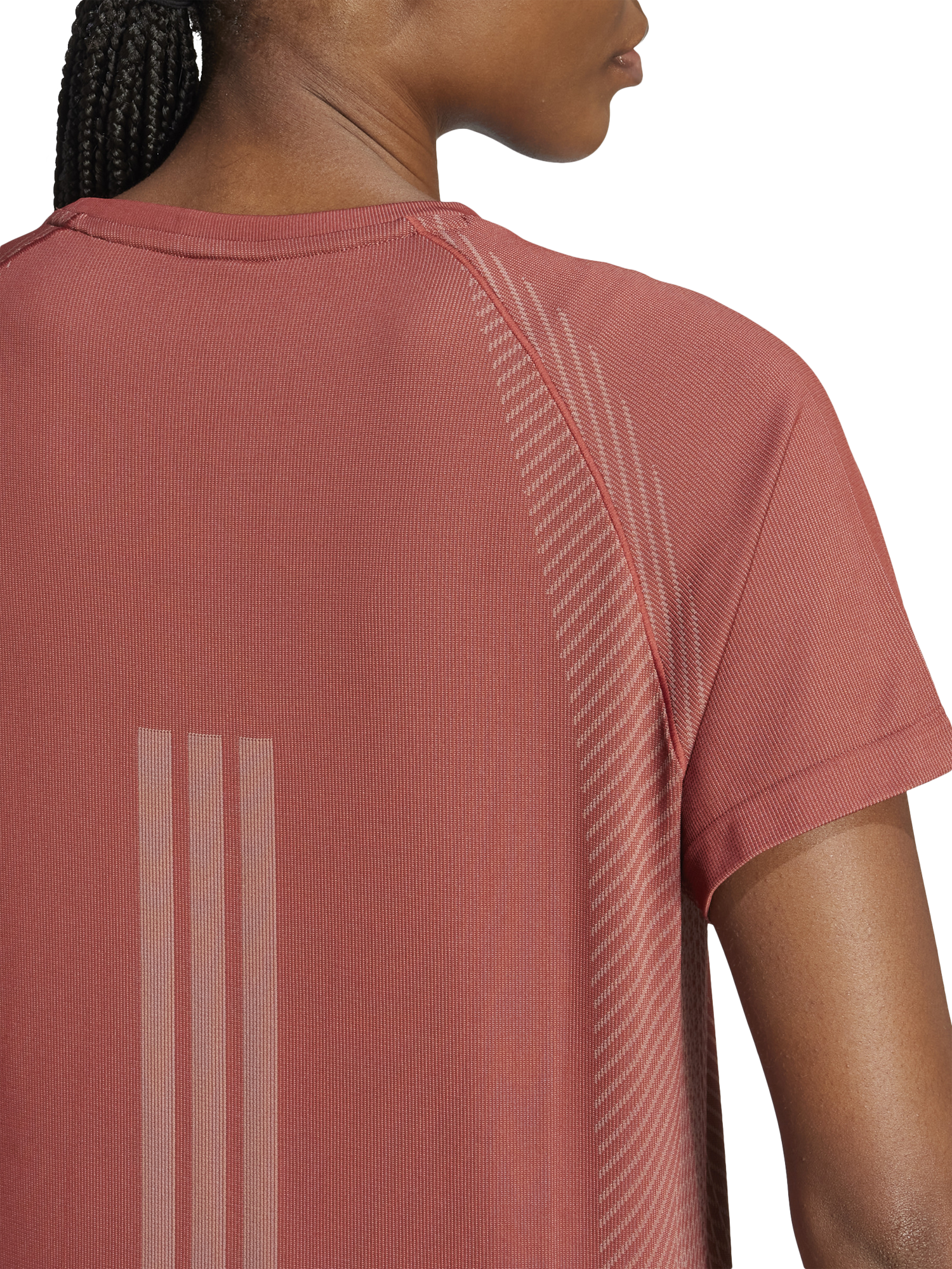 Product image 4 of 6, which shows adidas Seamless T-Shirt, Preloved Ruby/Clay, XS