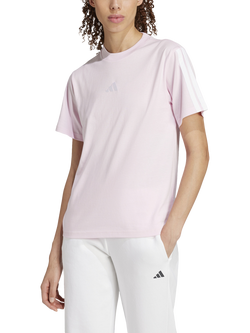 adidas Women's Essentials 3-Stripes Cotton T-Shirt, Clear Pink/White, Clear Pink/White