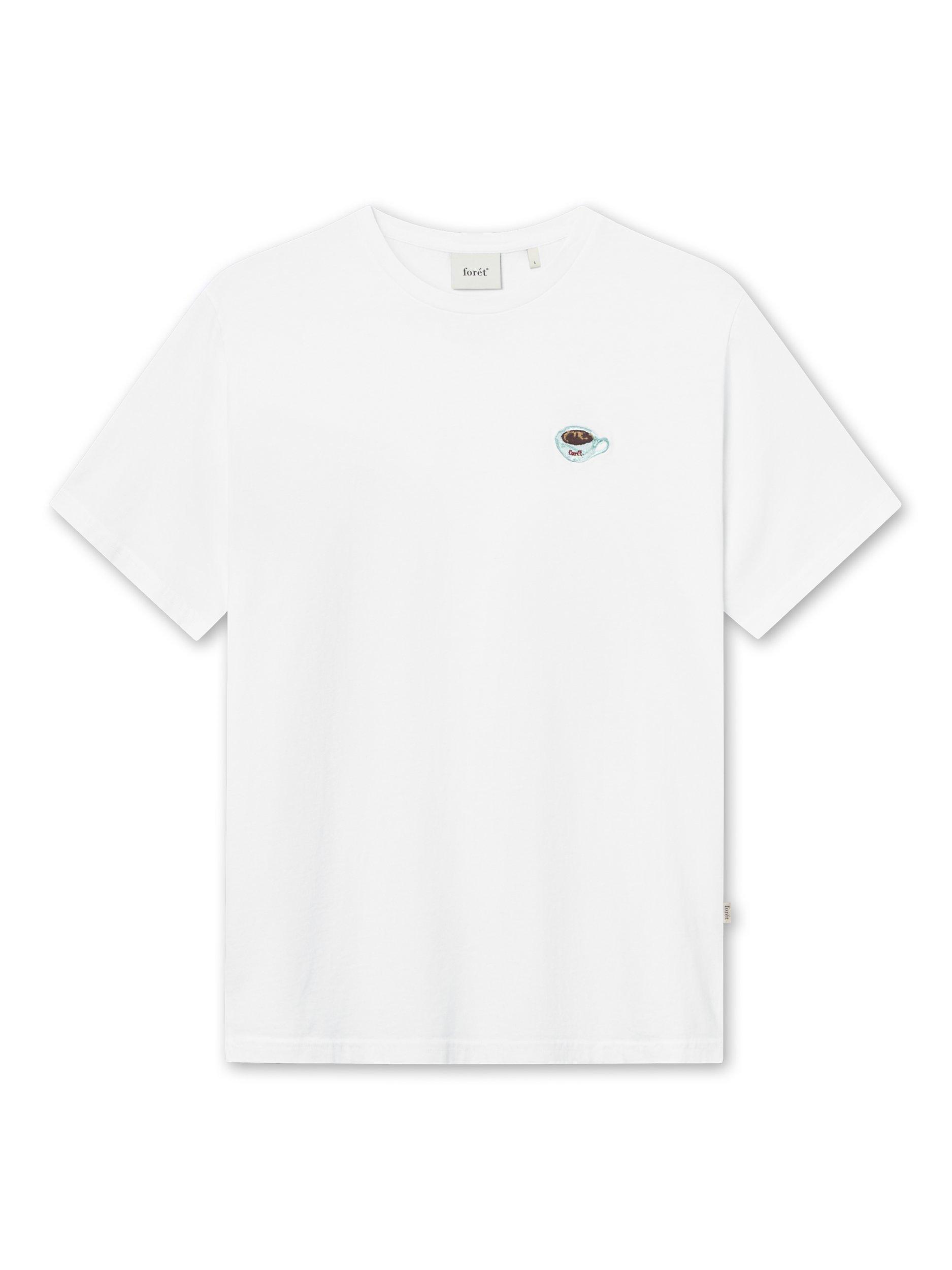 Product image 1 of 3, which shows forét Element Organic Cotton Regular Fit Short Sleeve Embroidered Logo T-Shirt, White Flower, S