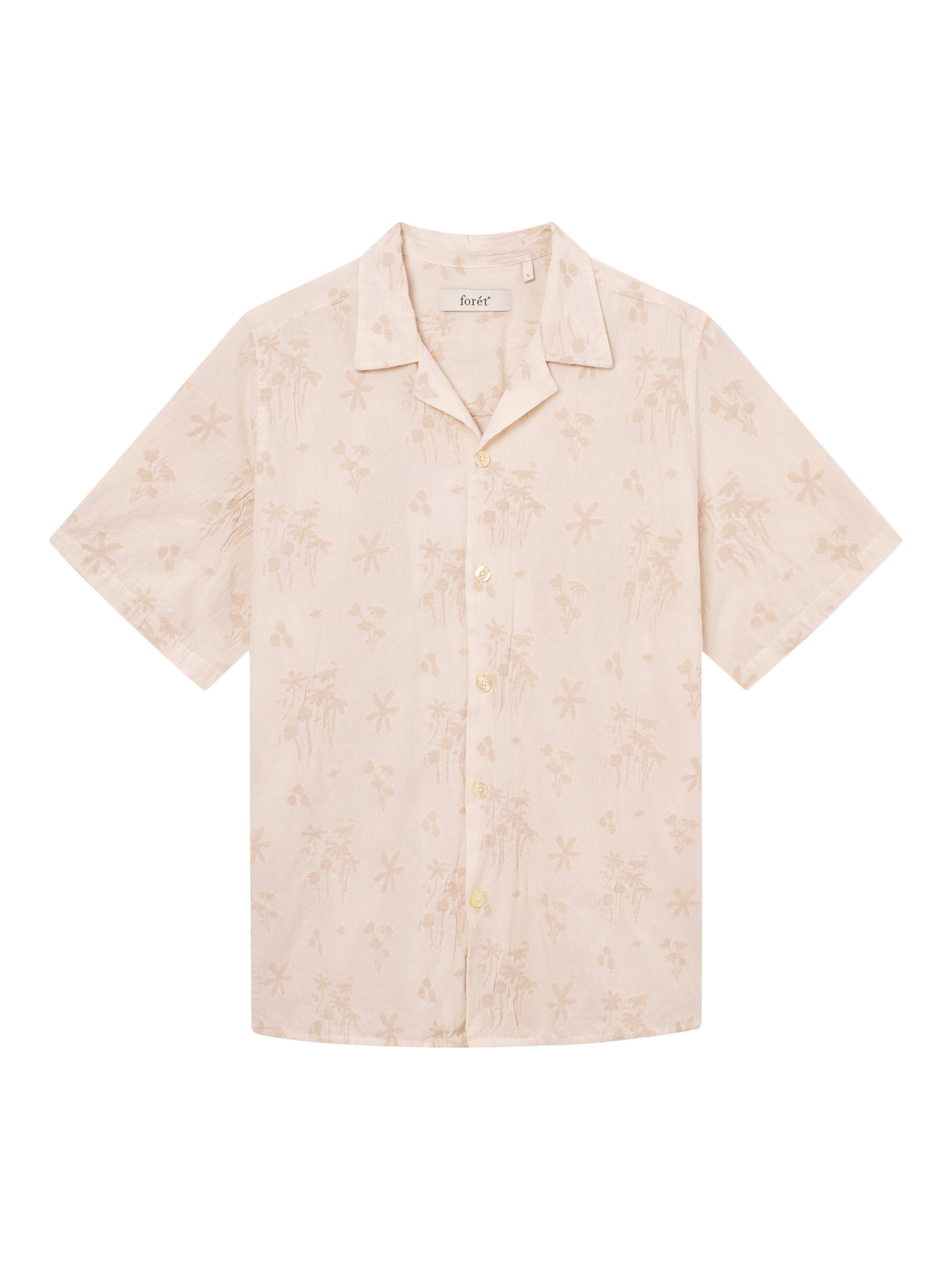 Product image 1 of 6, which shows forét Peer Flower Organic Cotton Regular Fit Floral Shirt, Cloud, S