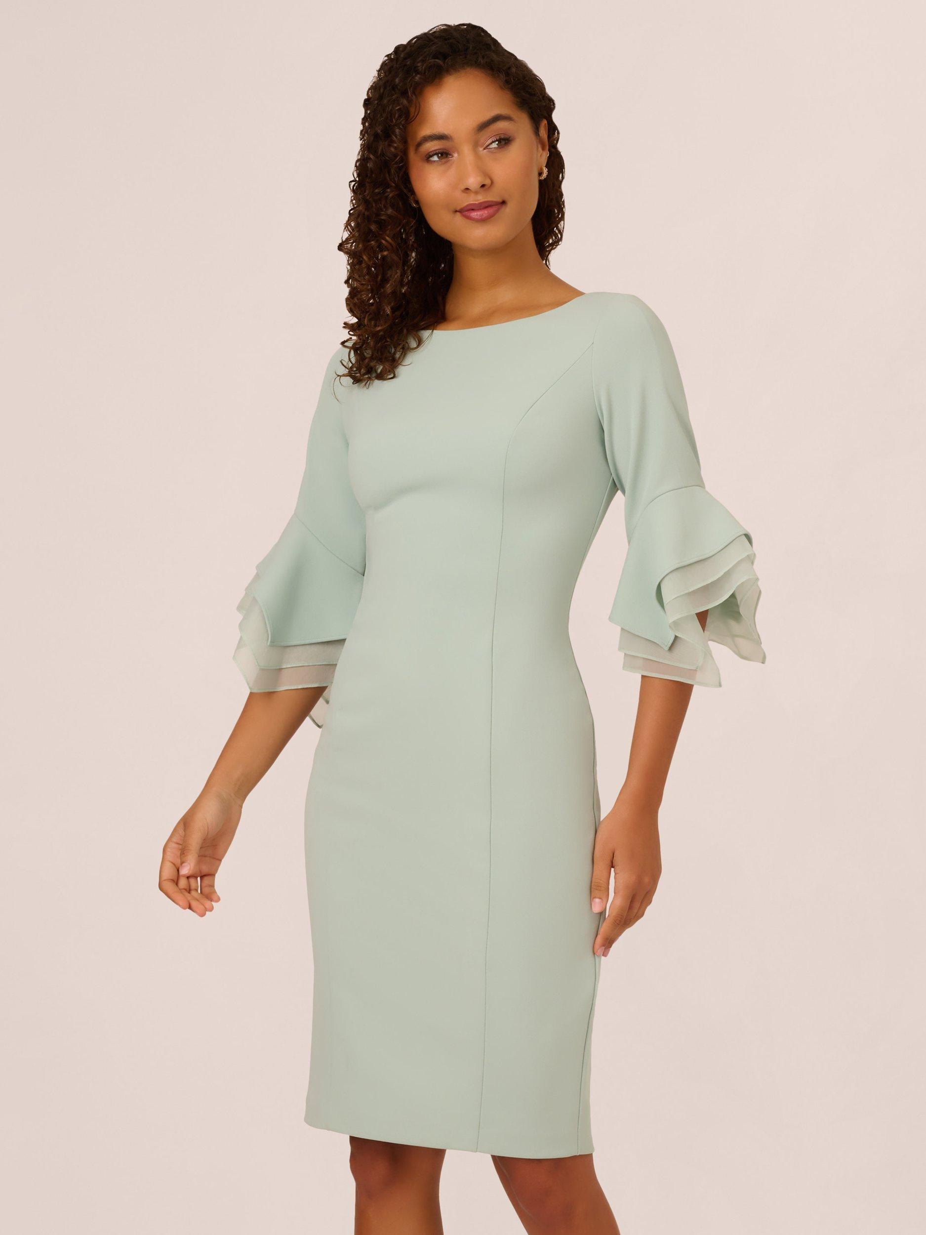 Product image 1 of 8, which shows Adrianna Papell Knit Crepe Sheath Dress, Icy Sage, 6