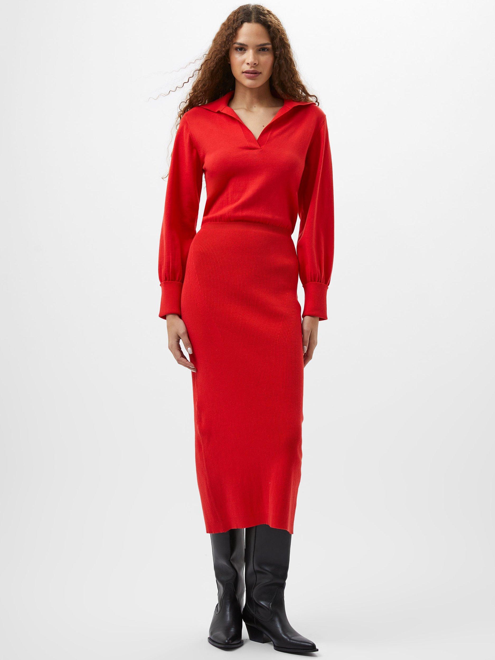 Product image 2 of 4, which shows French Connection Mozza Midi Dress, Scarlet Red, XS