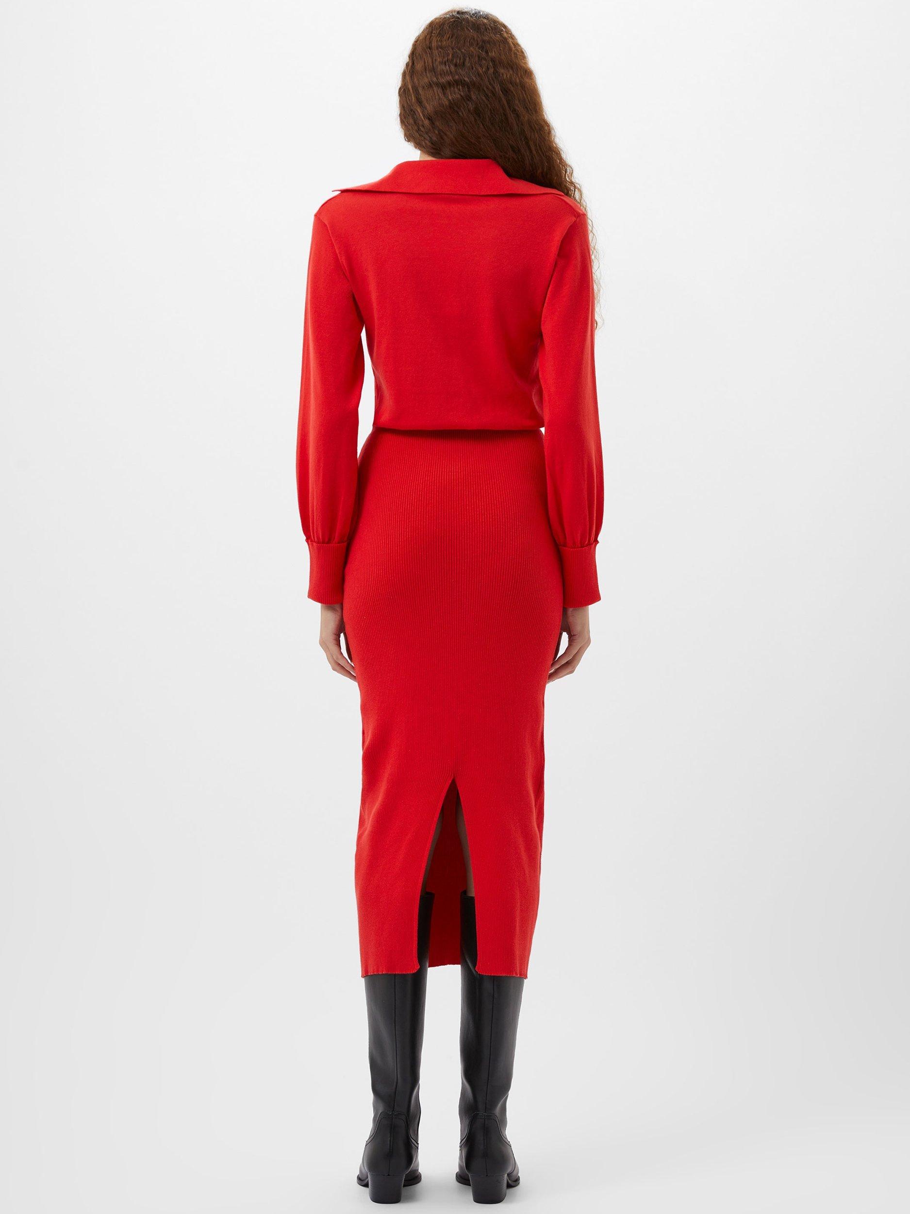 Product image 3 of 4, which shows French Connection Mozza Midi Dress, Scarlet Red, XS